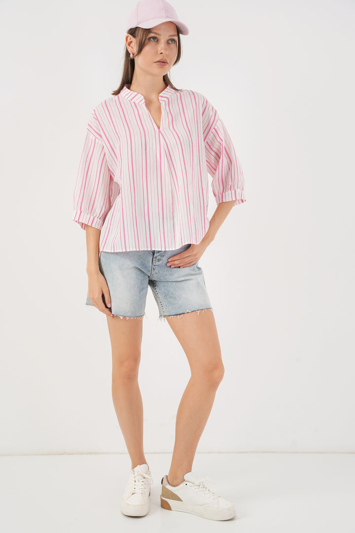 Bigdart Blouse oversize rayée pour femme 967 - Poudré