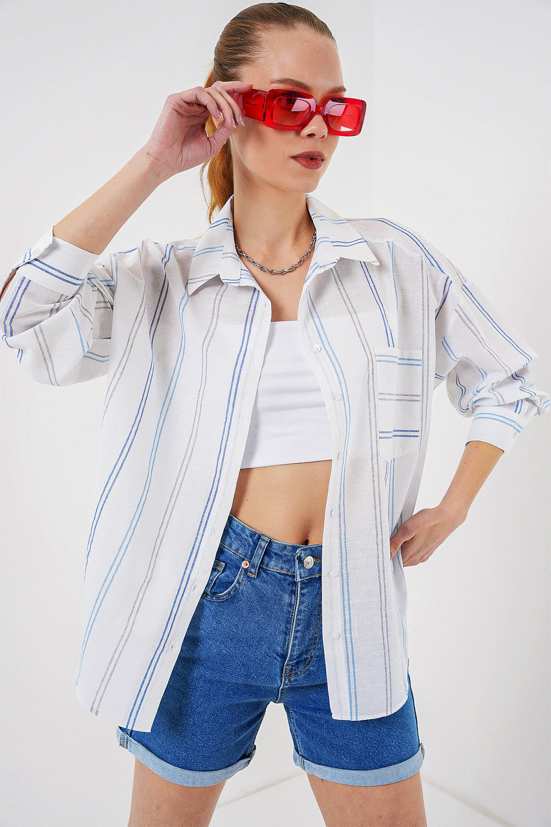 Bigdart Chemise oversize à rayures 20278 - Blanc