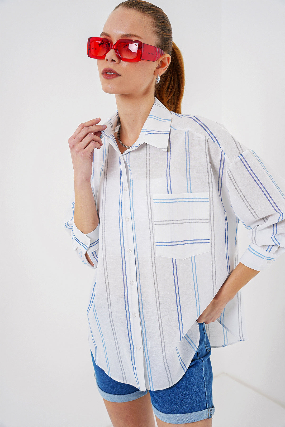 Bigdart Chemise oversize à rayures 20278 - Blanc