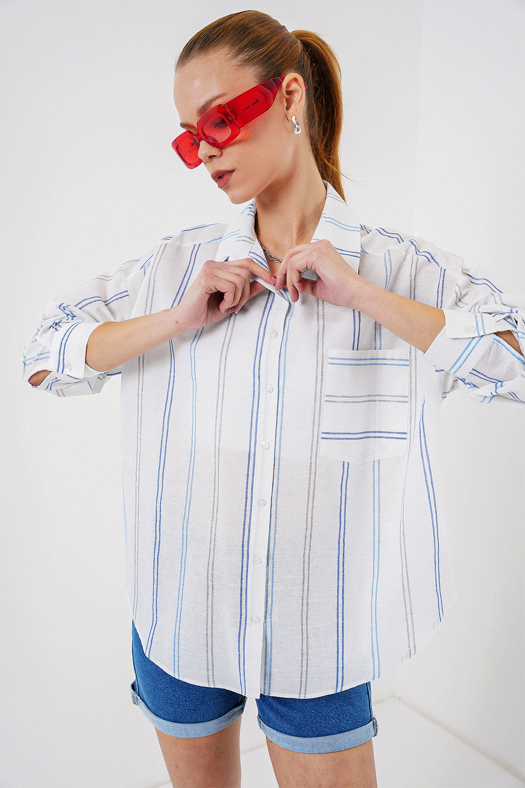 Bigdart Chemise oversize à rayures 20278 - Blanc