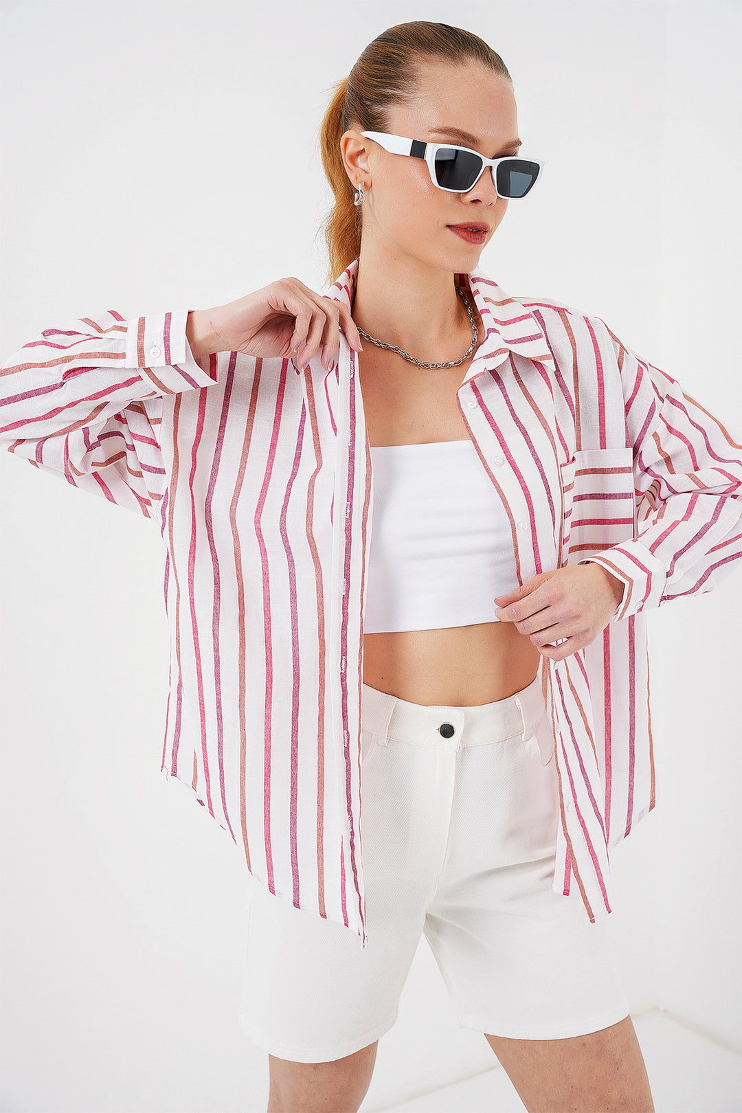 Bigdart Chemise oversize à rayures femme 20278 - Rouge