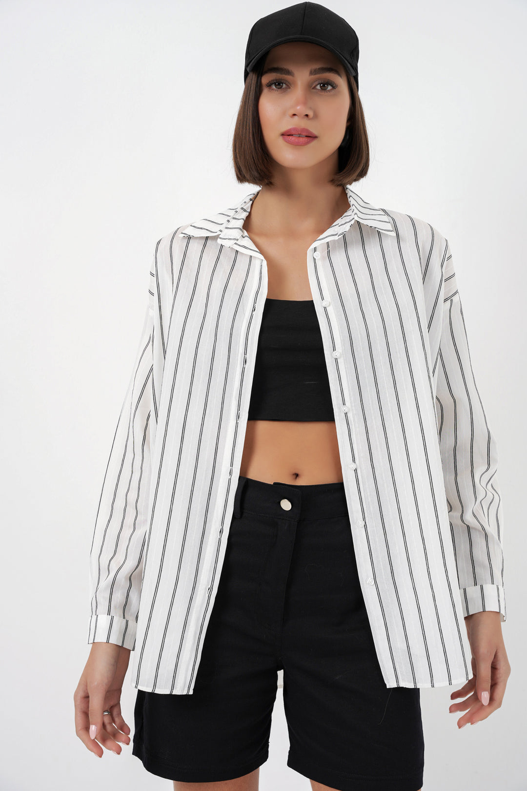 Bigdart Chemisier oversize à rayures femme 20293 - Blanc