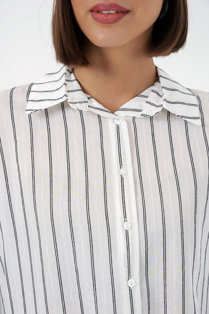 Bigdart Chemisier oversize à rayures femme 20293 - Blanc