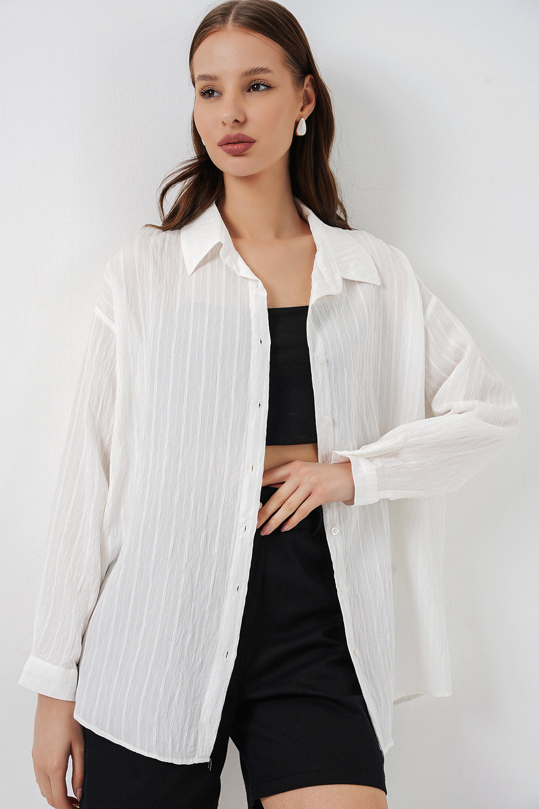 Bigdart Chemise oversize à rayures pour femme 20293 - Blanc