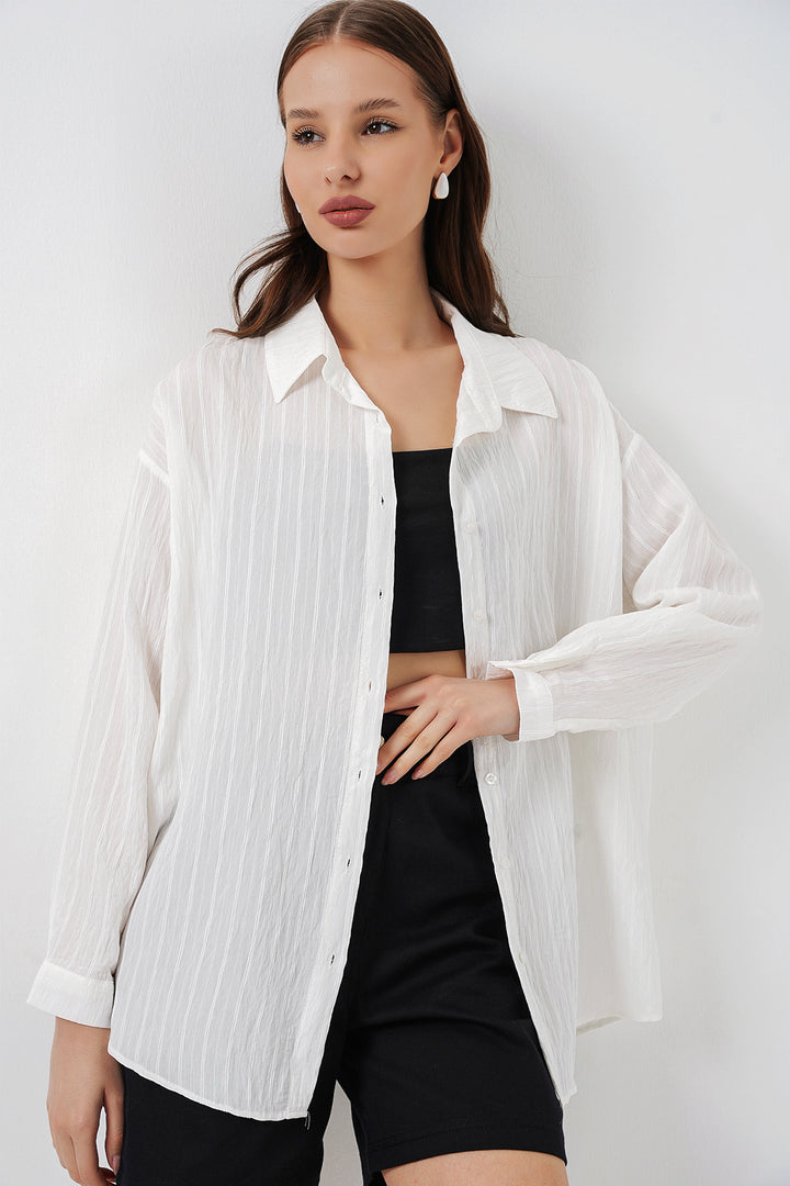 Bigdart Chemise oversize à rayures pour femme 20293 - Blanc