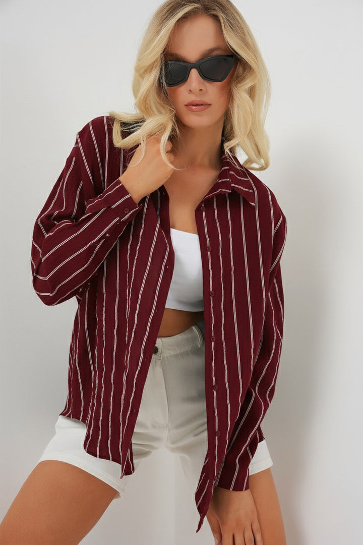 Bigdart Chemise oversize rayée pour femme 20293 - Bordeaux