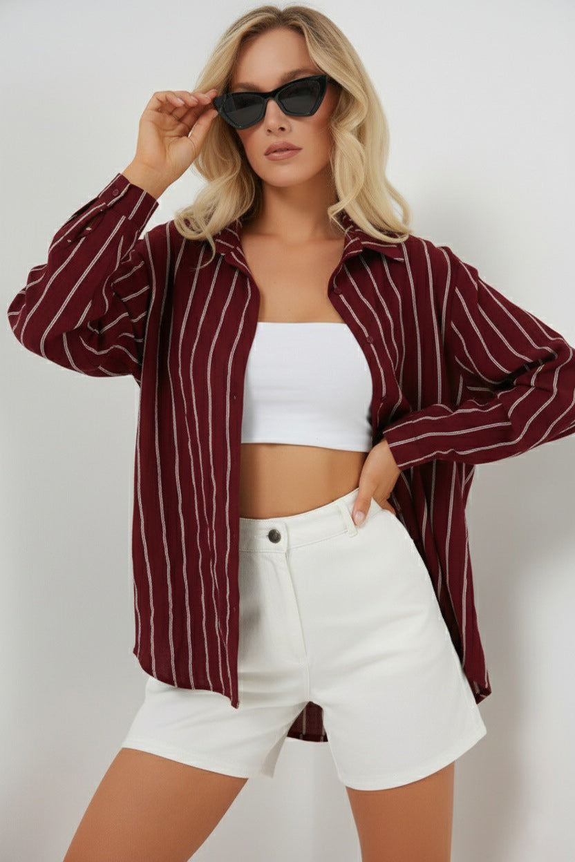 Bigdart Chemise oversize rayée pour femme 20293 - Bordeaux