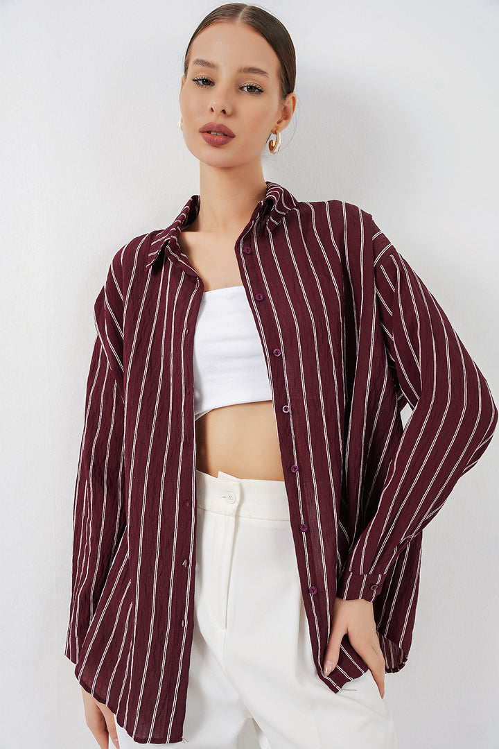 Bigdart Chemise oversize rayée pour femme 20293 - Bordeaux