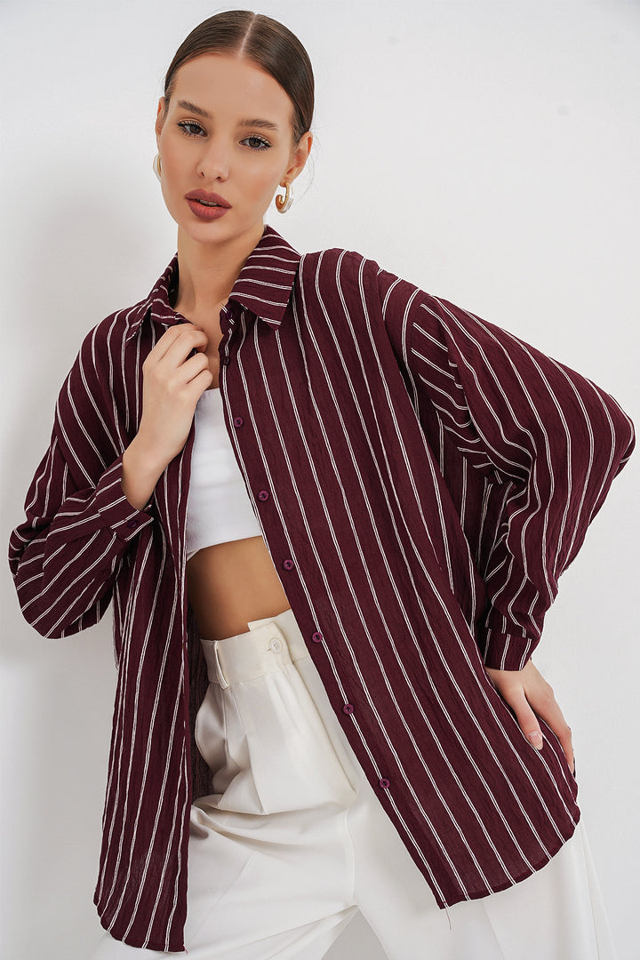 Bigdart Chemise oversize rayée pour femme 20293 - Bordeaux