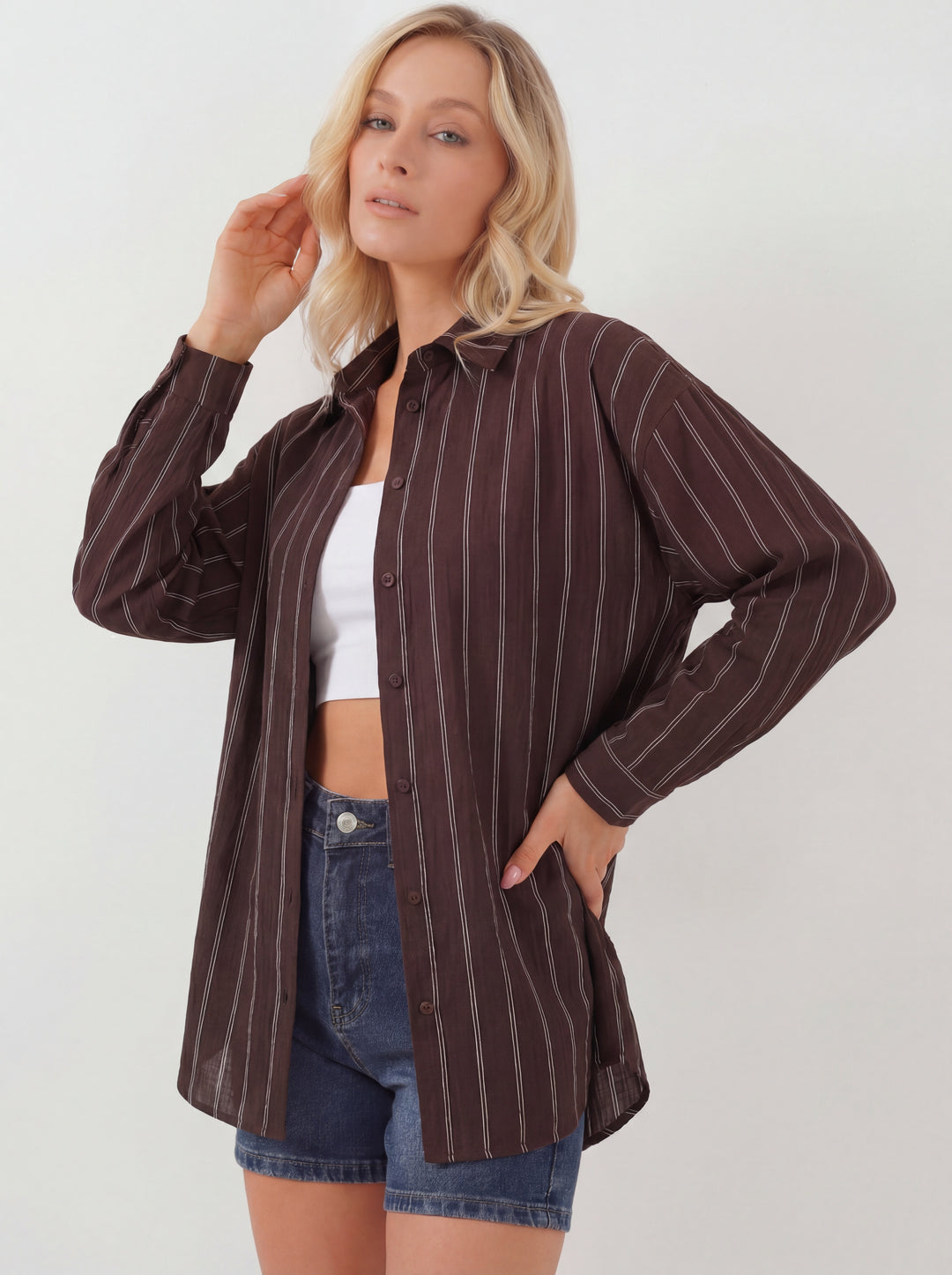 Bigdart Chemisier oversize à rayures pour femme 20293 - Marron