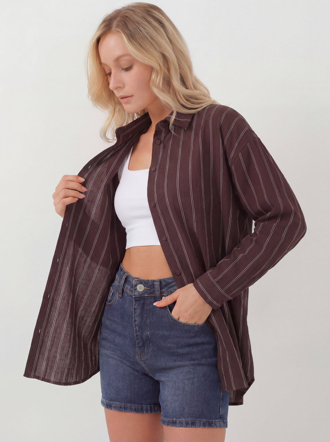 Bigdart Chemisier oversize à rayures pour femme 20293 - Marron