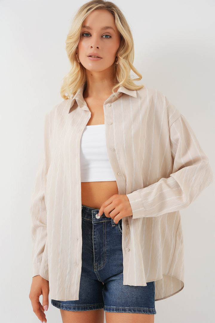 Bigdart Chemise Oversize Rayée pour Femme 20293 - Crème
