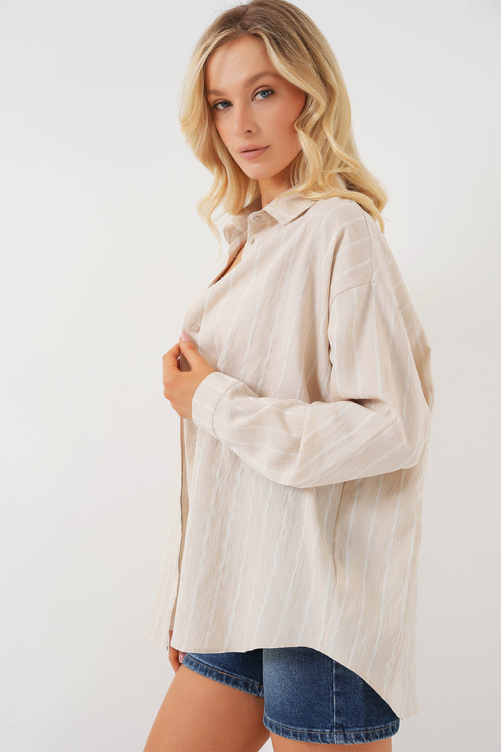 Bigdart Chemise Oversize Rayée pour Femme 20293 - Crème