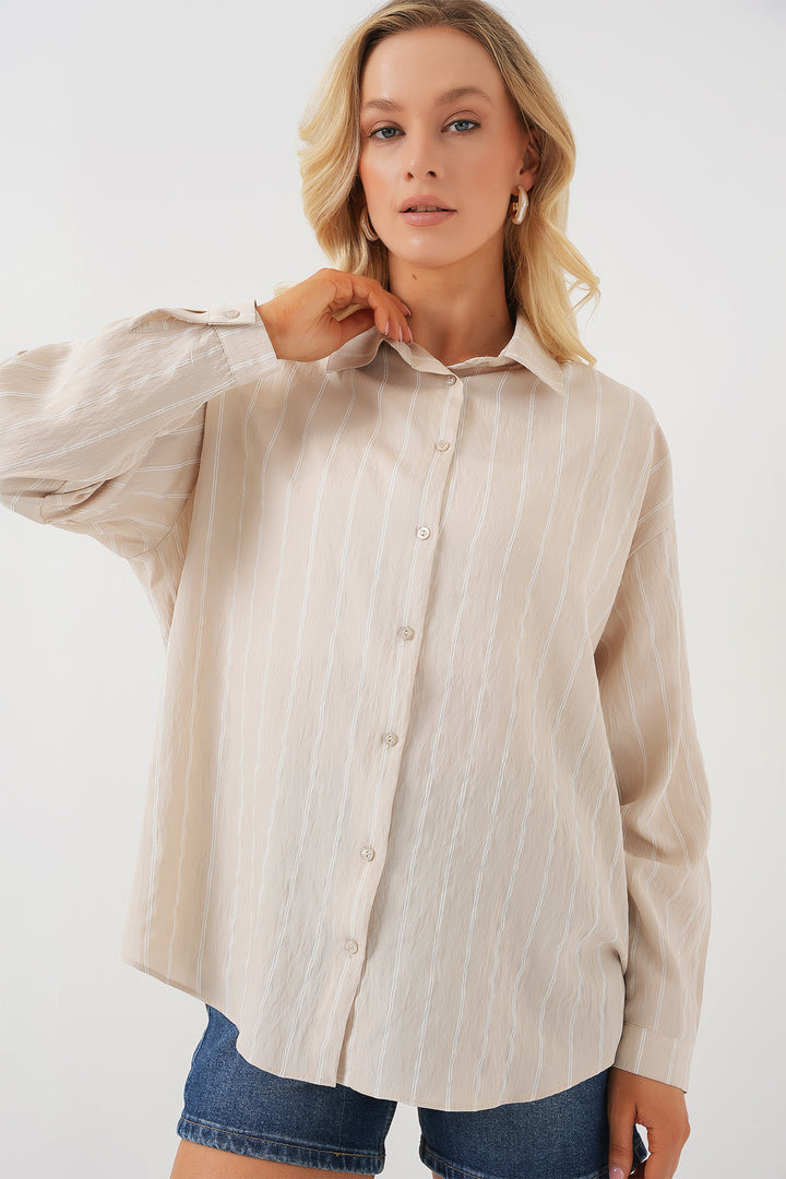 Bigdart Chemise Oversize Rayée pour Femme 20293 - Crème