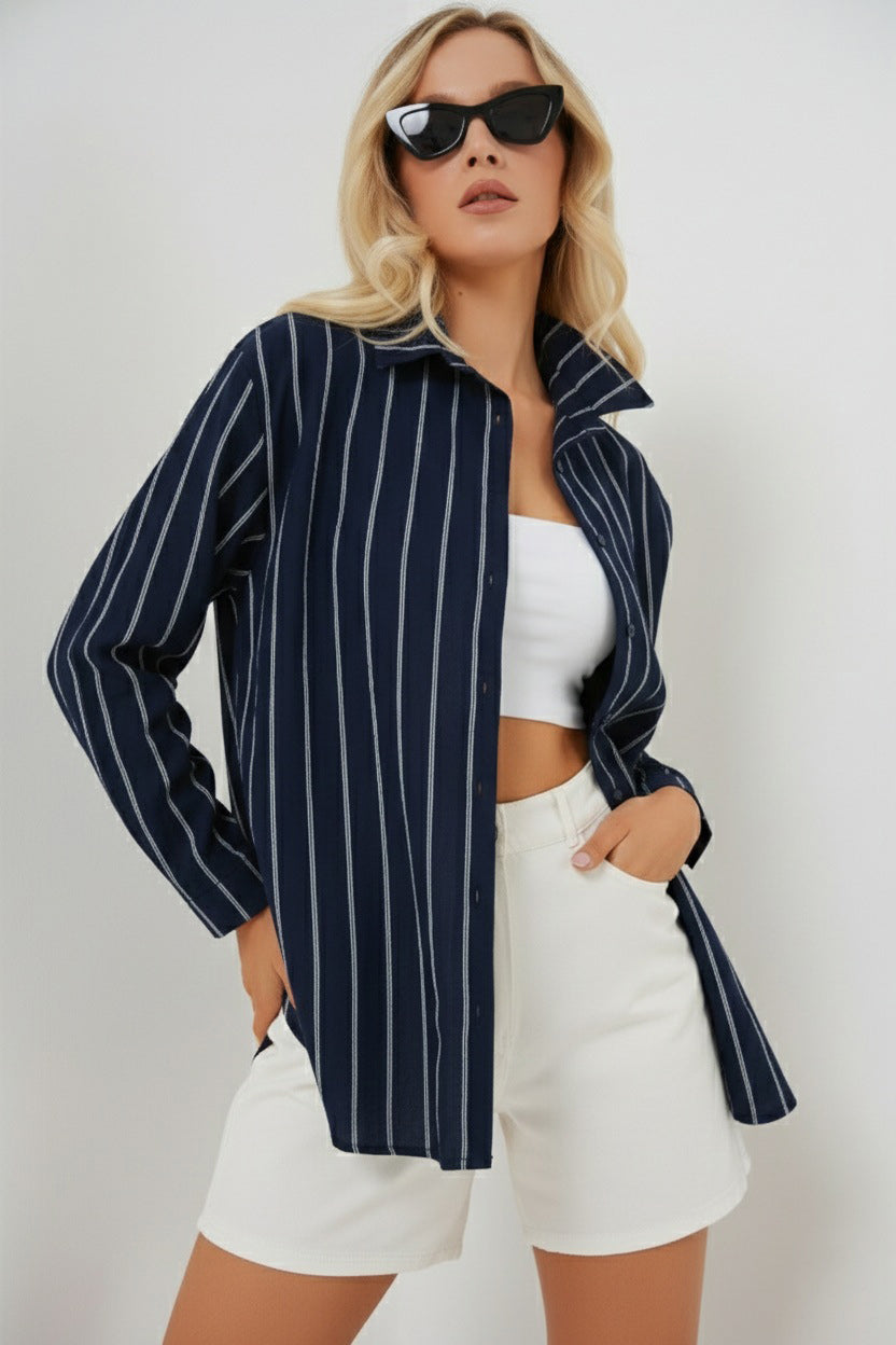 Bigdart Chemise oversize à rayures pour femme 20293 - Bleu marine