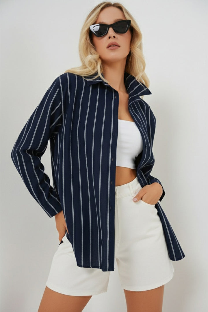 Bigdart Chemise oversize à rayures pour femme 20293 - Bleu marine