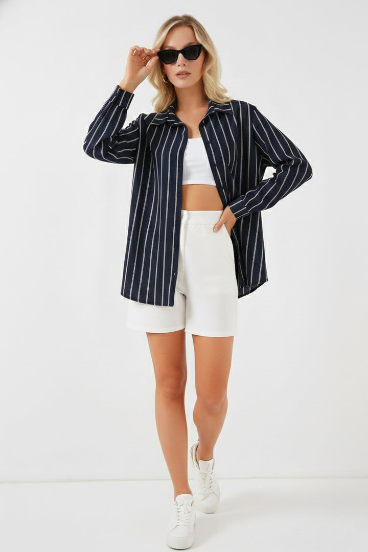 Bigdart Chemise oversize à rayures pour femme 20293 - Bleu marine