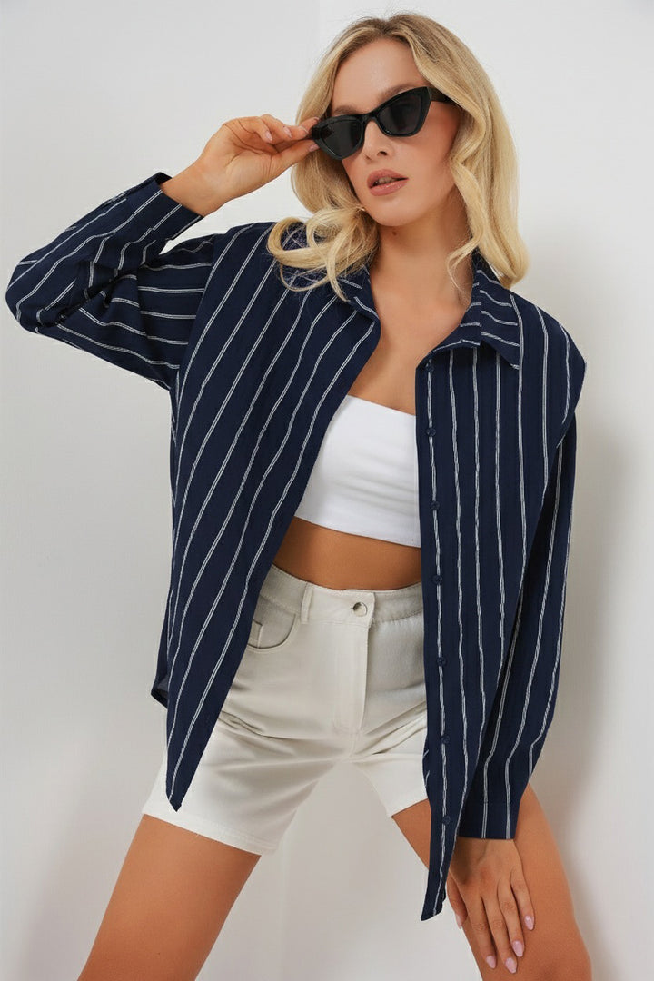 Bigdart Chemise oversize à rayures pour femme 20293 - Bleu marine