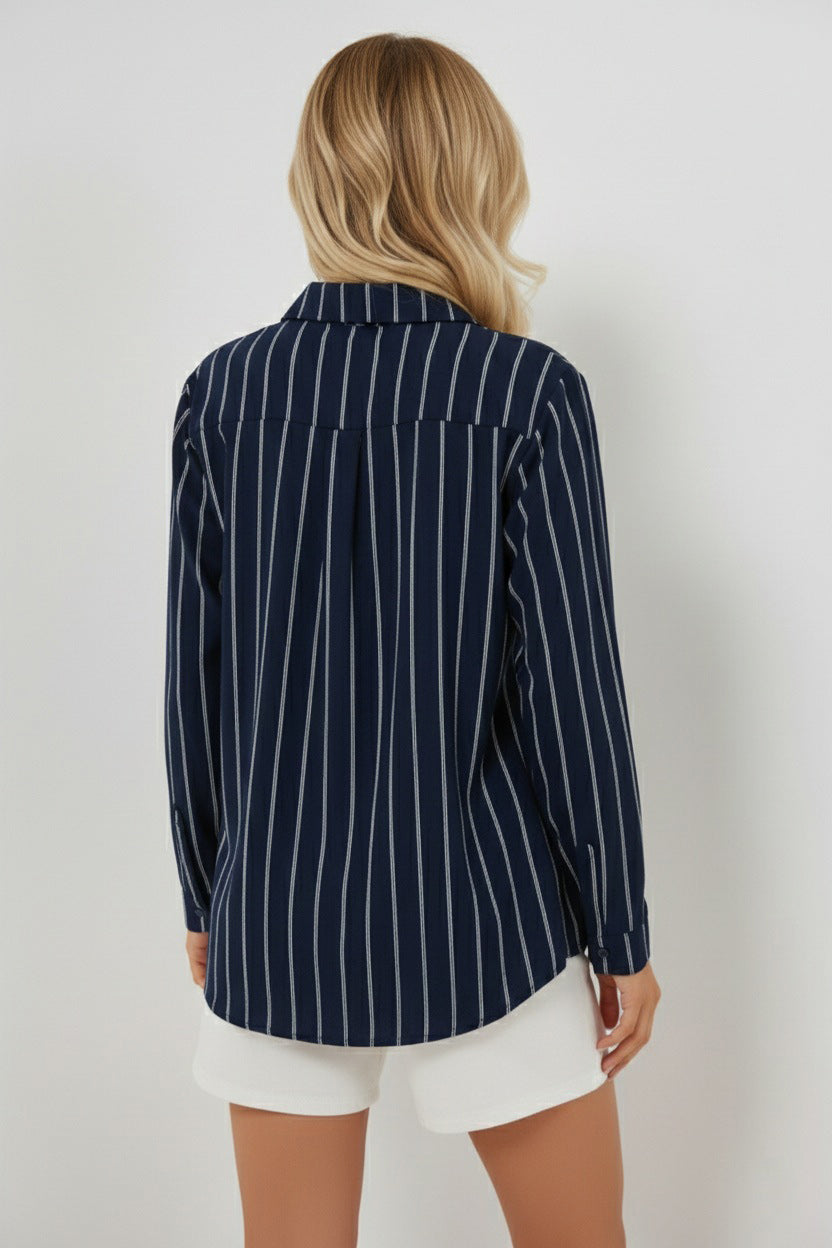 Bigdart Chemise oversize à rayures pour femme 20293 - Bleu marine