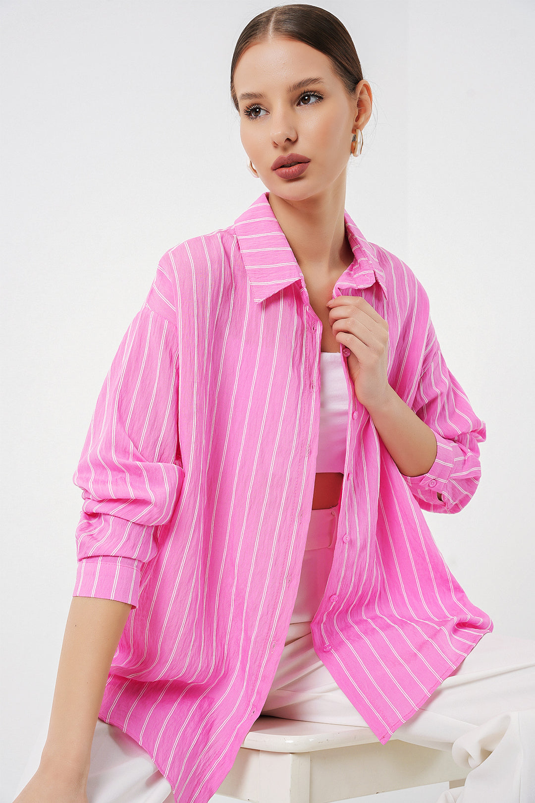 Bigdart Chemise Oversize Rayée pour Femme 20293 - Rose