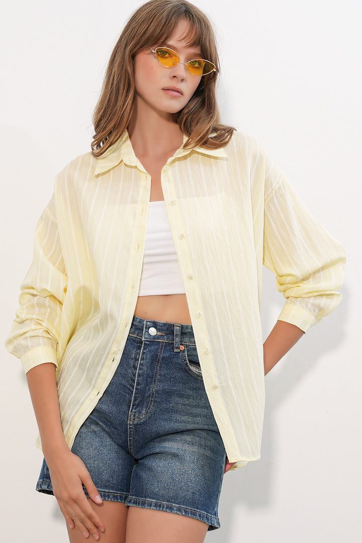 Bigdart Chemise oversize rayée pour femme 20293 - Jaune