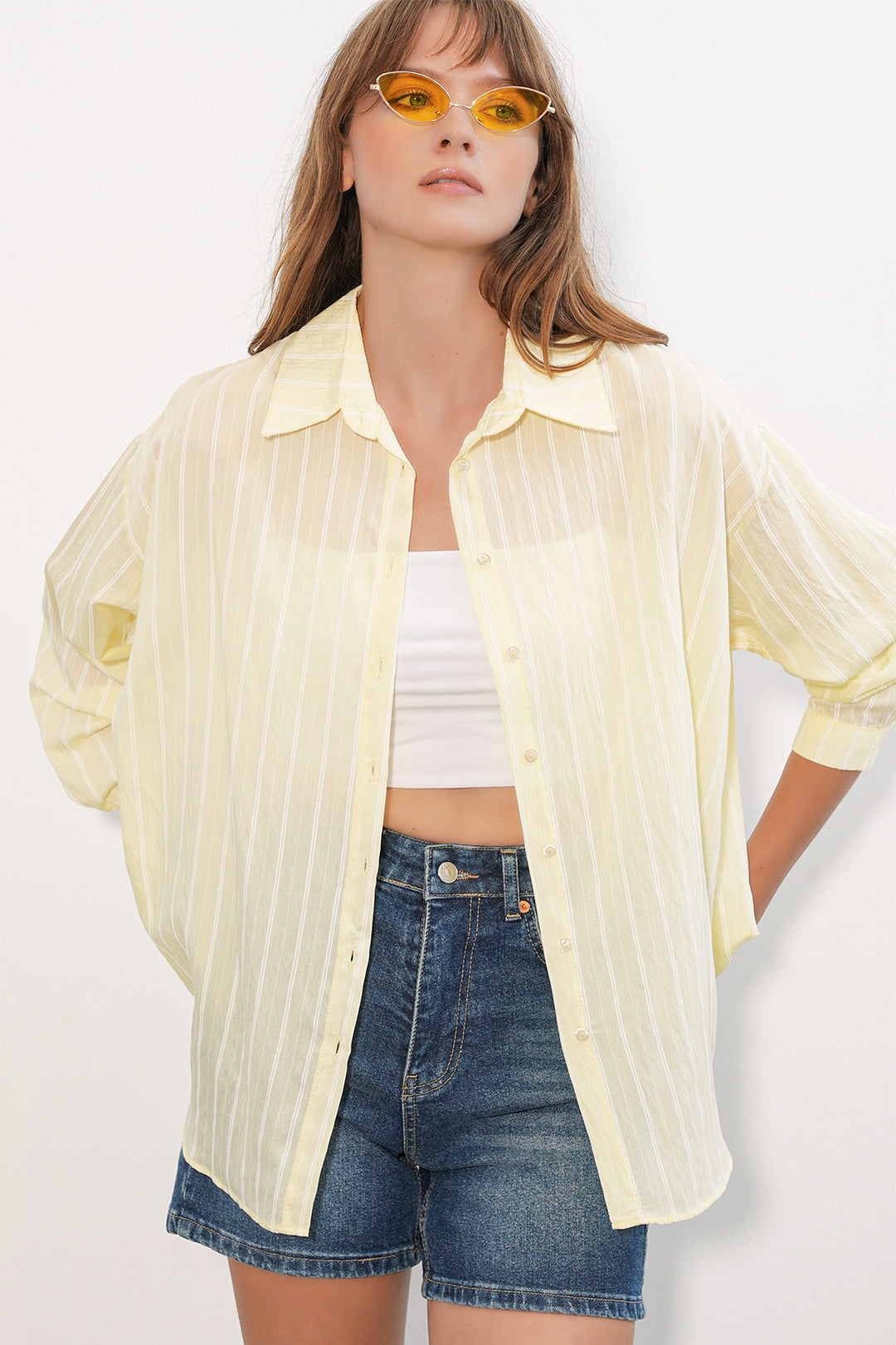 Bigdart Chemise oversize rayée pour femme 20293 - Jaune