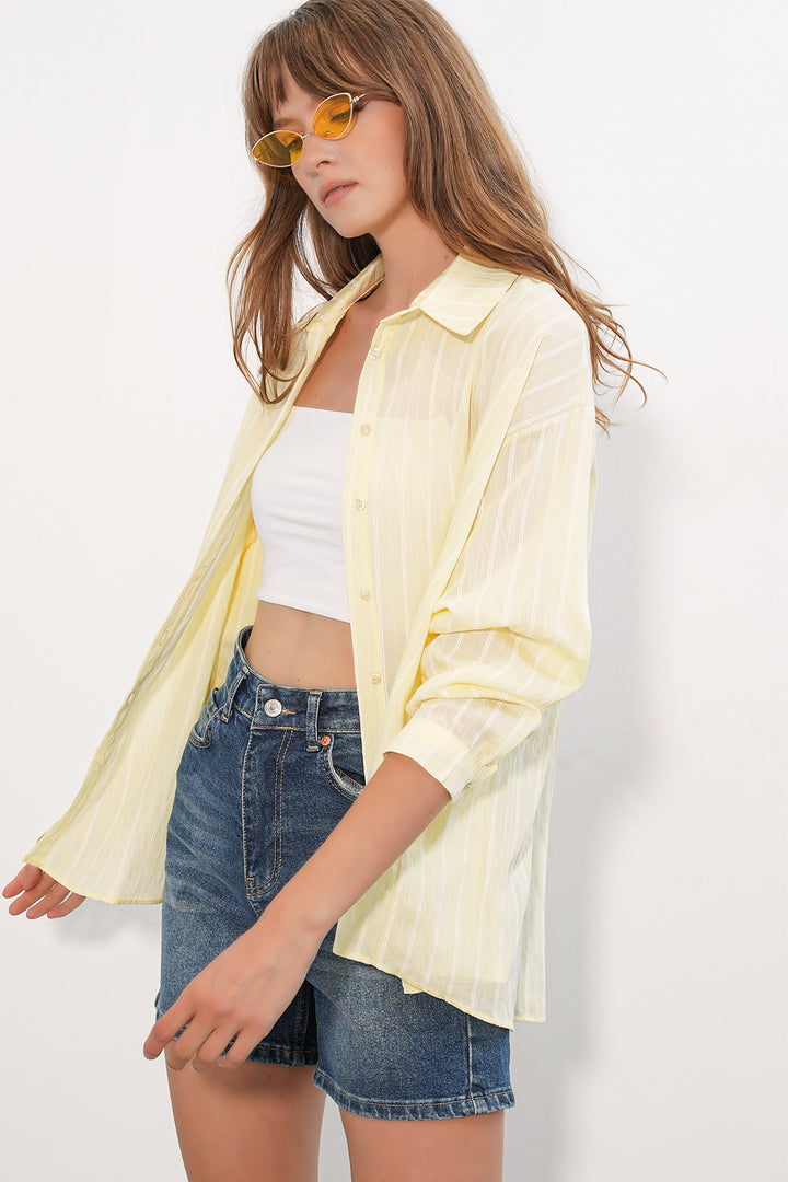 Bigdart Chemise oversize rayée pour femme 20293 - Jaune