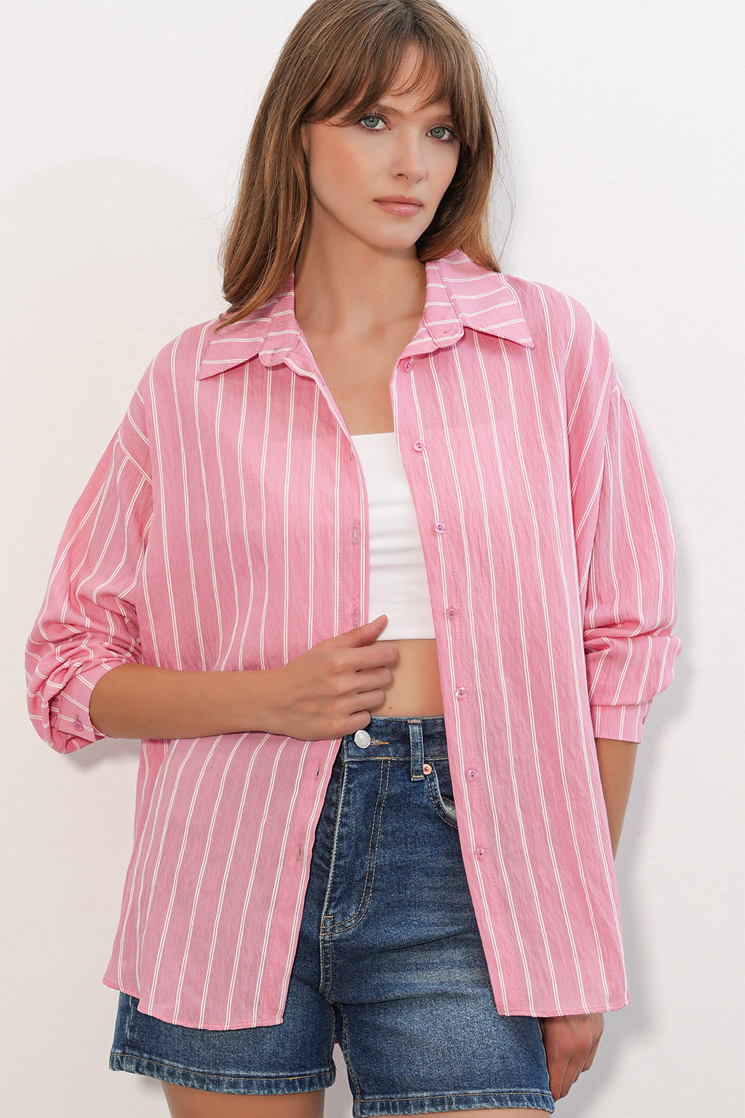 Bigdart Chemise oversize rayée femme 20293 - Saumon