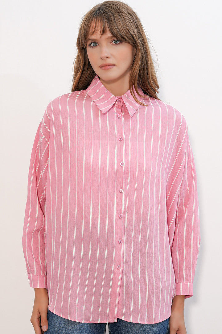 Bigdart Chemise oversize rayée femme 20293 - Saumon