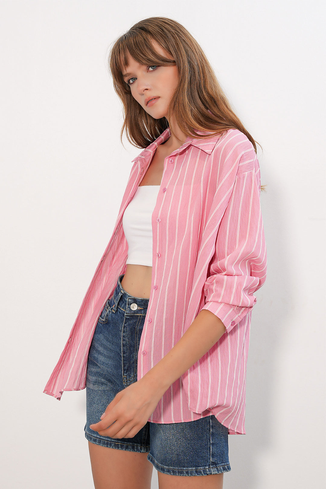 Bigdart Chemise oversize rayée femme 20293 - Saumon