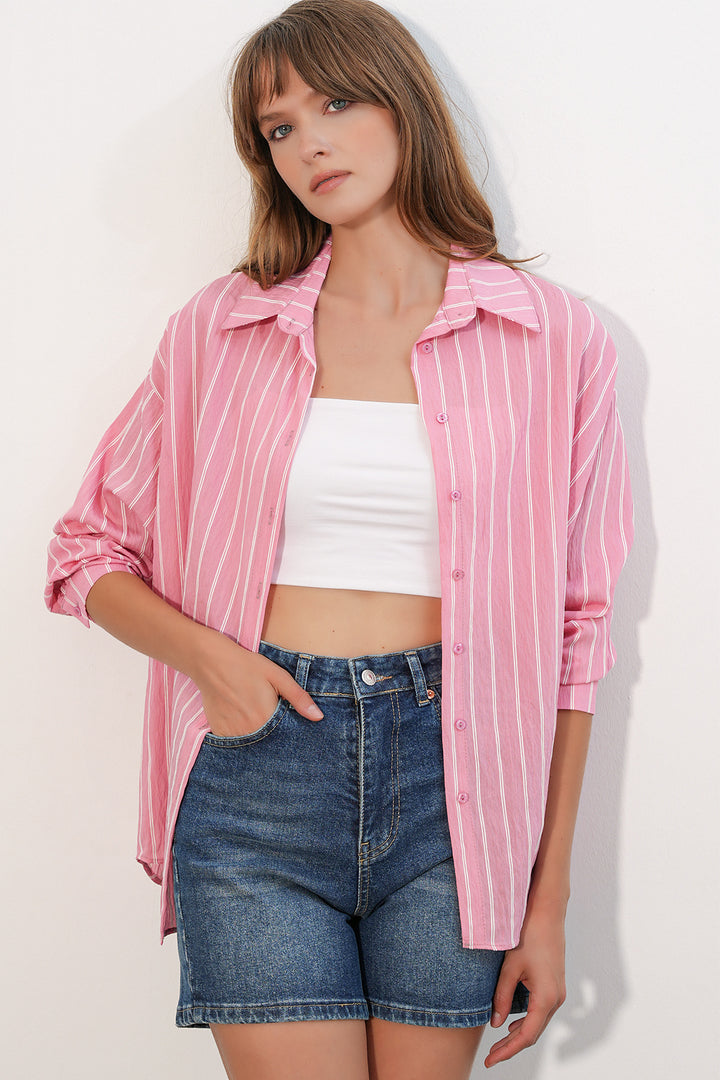Bigdart Chemise oversize rayée femme 20293 - Saumon