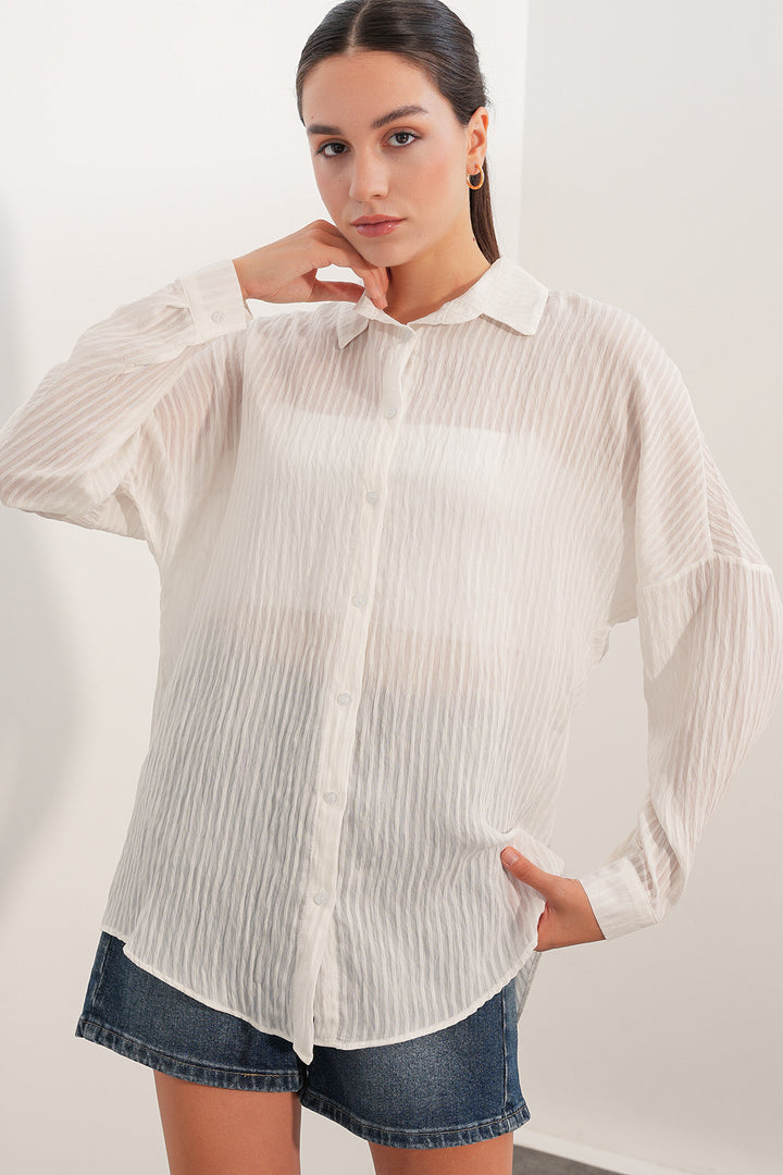 Bigdart Chemise oversize rayée 20409 - Blanc