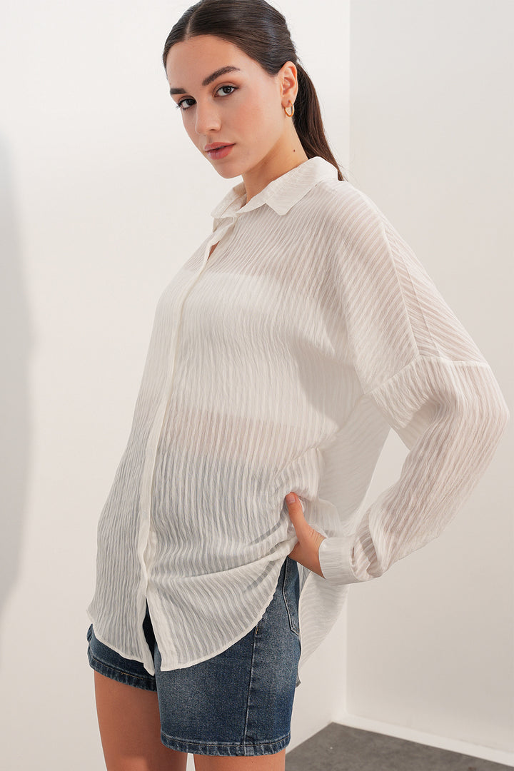 Bigdart Chemise oversize rayée 20409 - Blanc