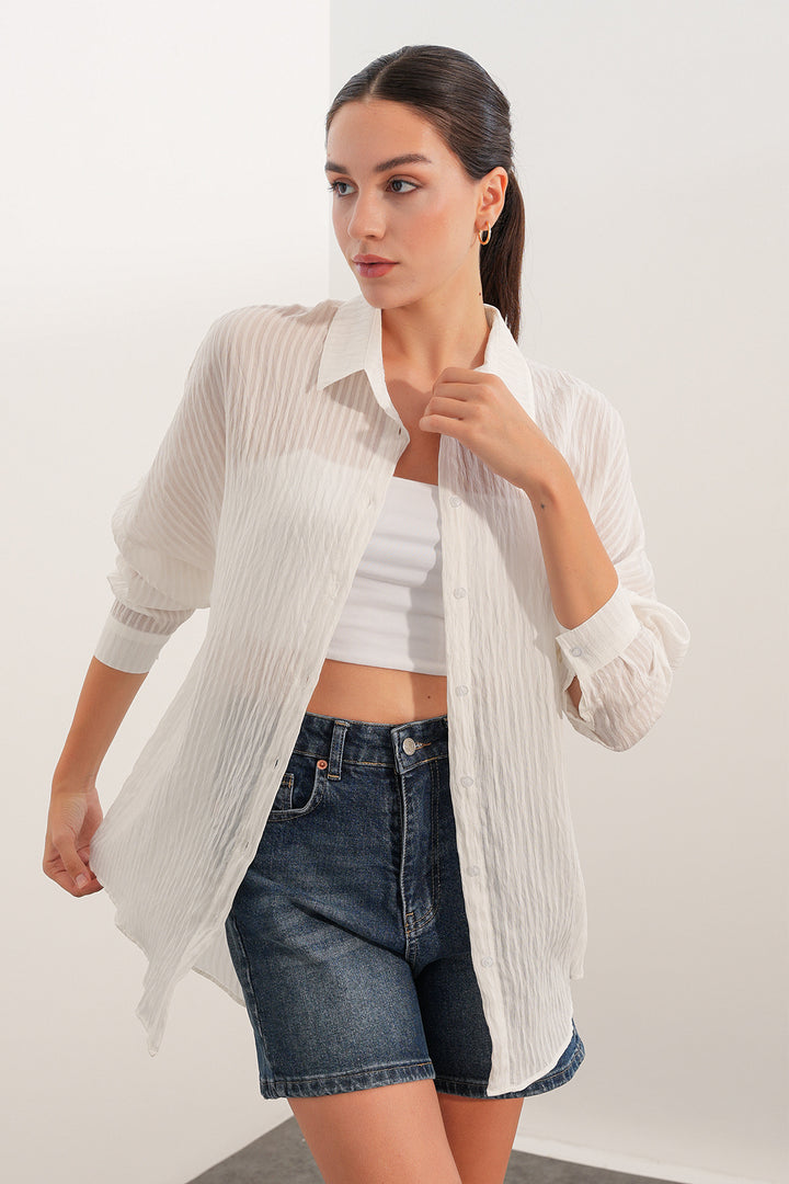 Bigdart Chemise oversize rayée 20409 - Blanc