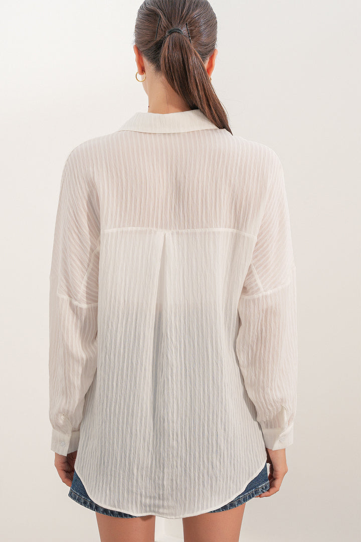 Bigdart Chemise oversize rayée 20409 - Blanc