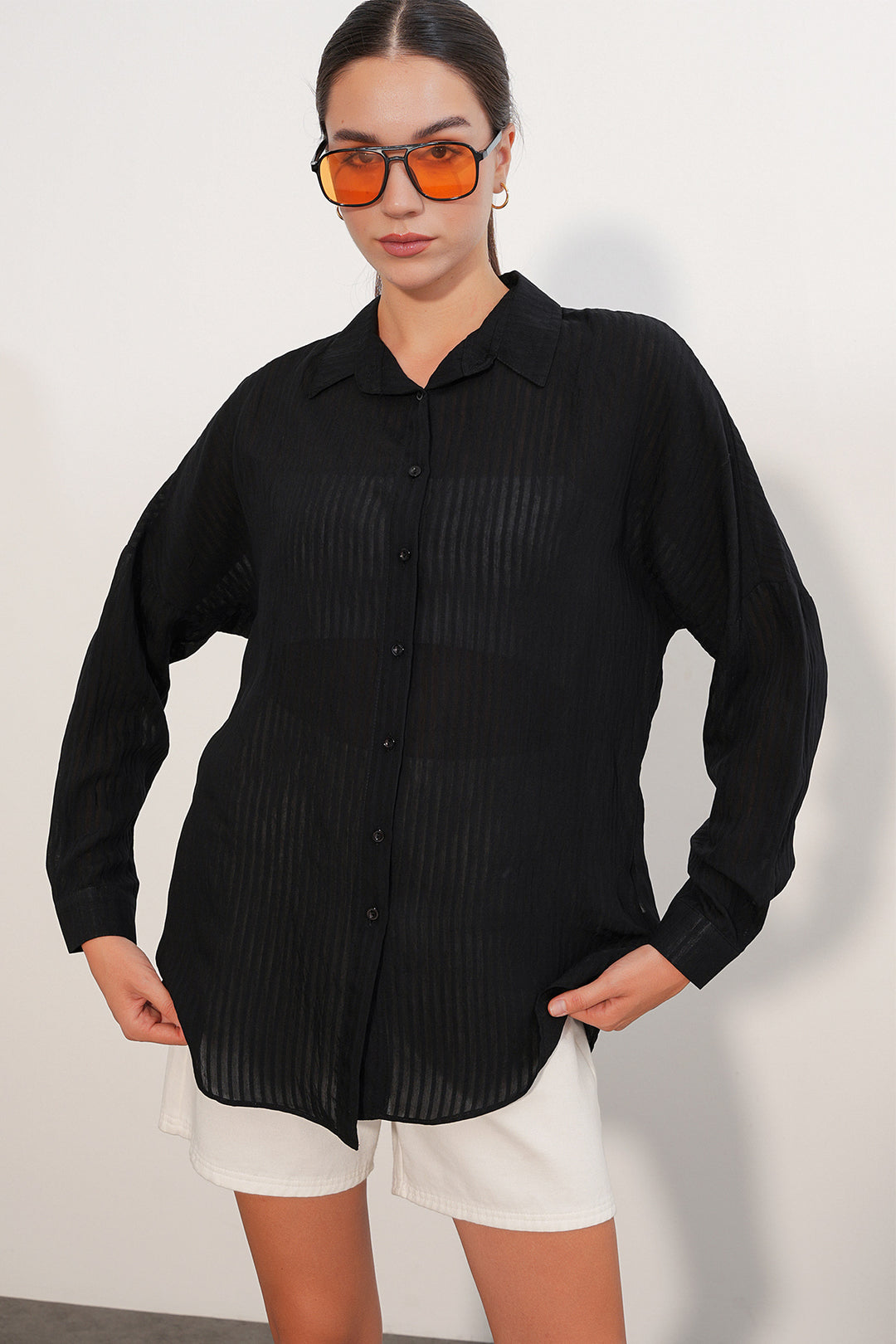 Bigdart Chemise oversize rayée 20409 - Noir