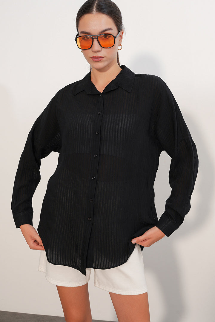 Bigdart Chemise oversize rayée 20409 - Noir