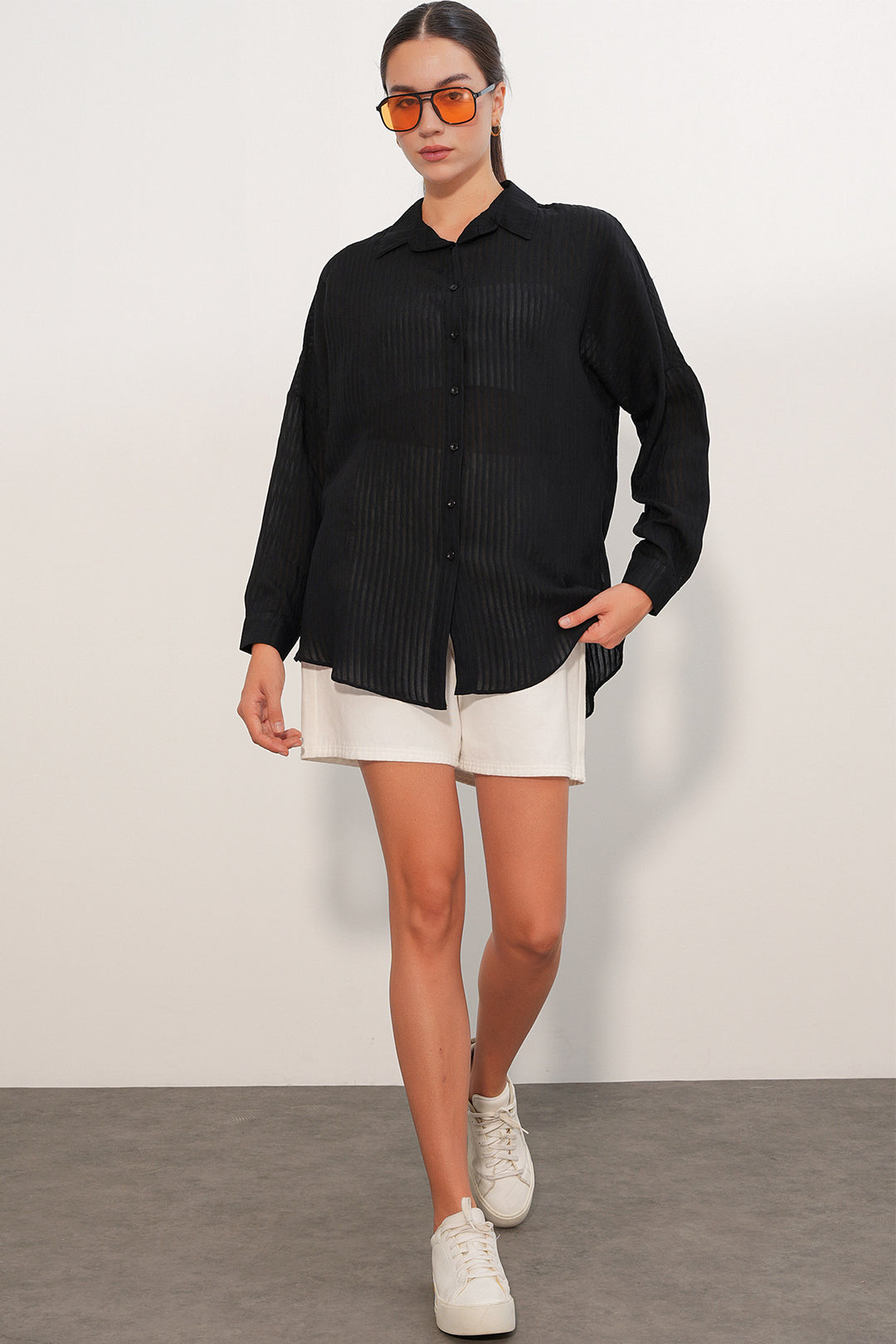 Bigdart Chemise oversize rayée 20409 - Noir