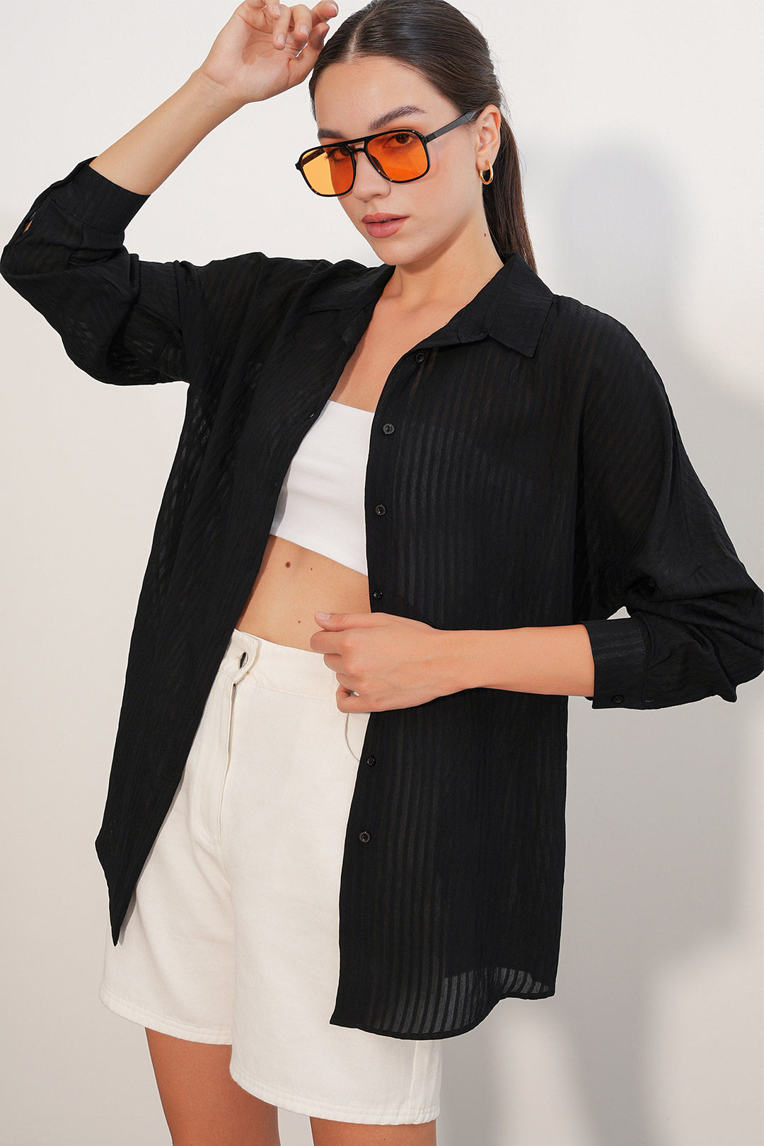 Bigdart Chemise oversize rayée 20409 - Noir
