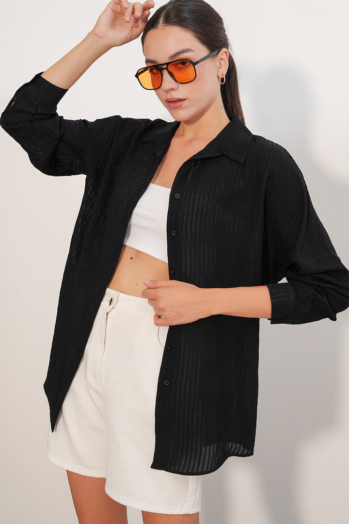 Bigdart Chemise oversize rayée 20409 - Noir