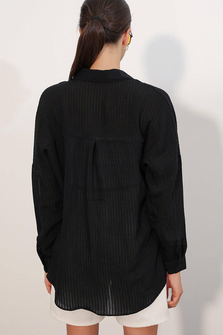 Bigdart Chemise oversize rayée 20409 - Noir