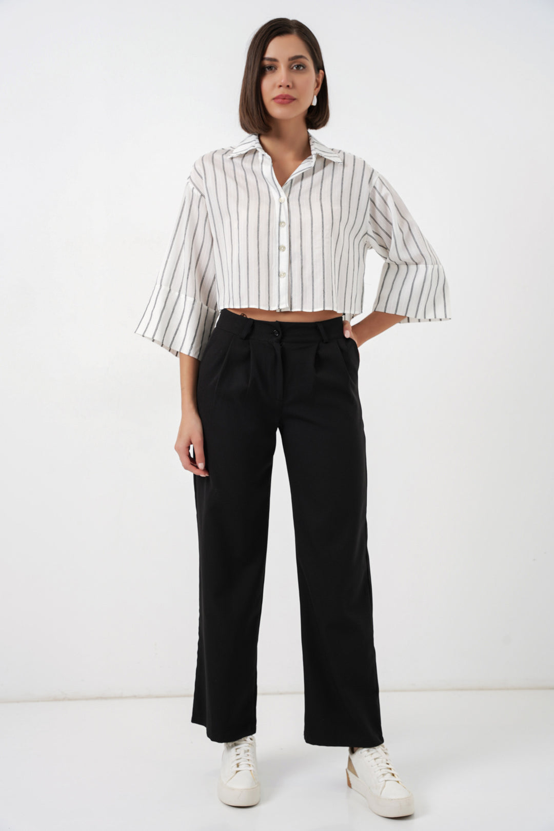 Bigdart Chemise courte oversize à rayures pour femme 20326 - Blanc cassé