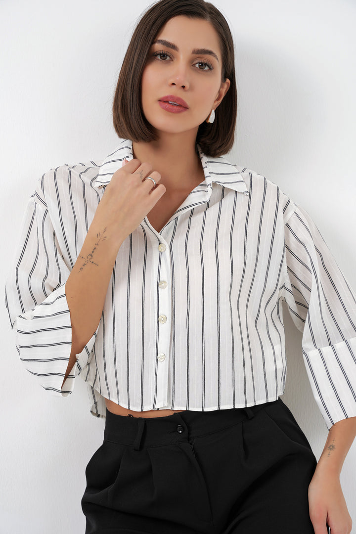 Bigdart Chemise courte oversize à rayures pour femme 20326 - Blanc cassé