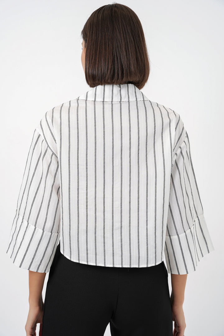 Bigdart Chemise courte oversize à rayures pour femme 20326 - Blanc cassé