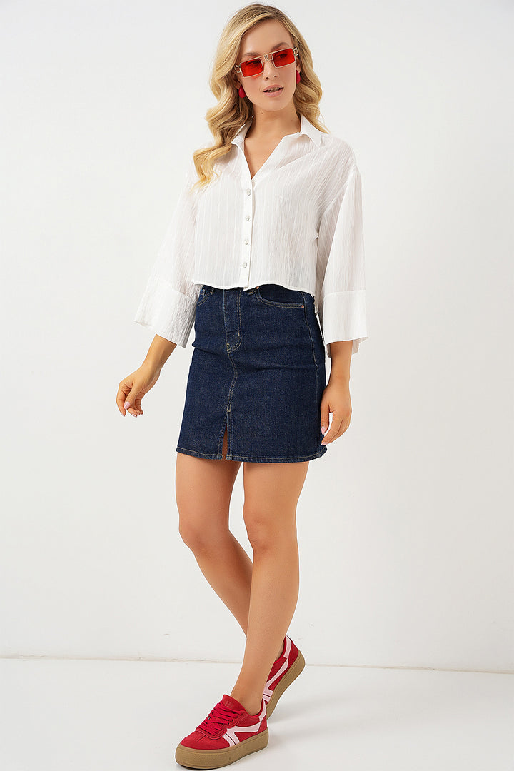 Bigdart Chemise courte oversize à rayures pour femme 20326 - Blanc