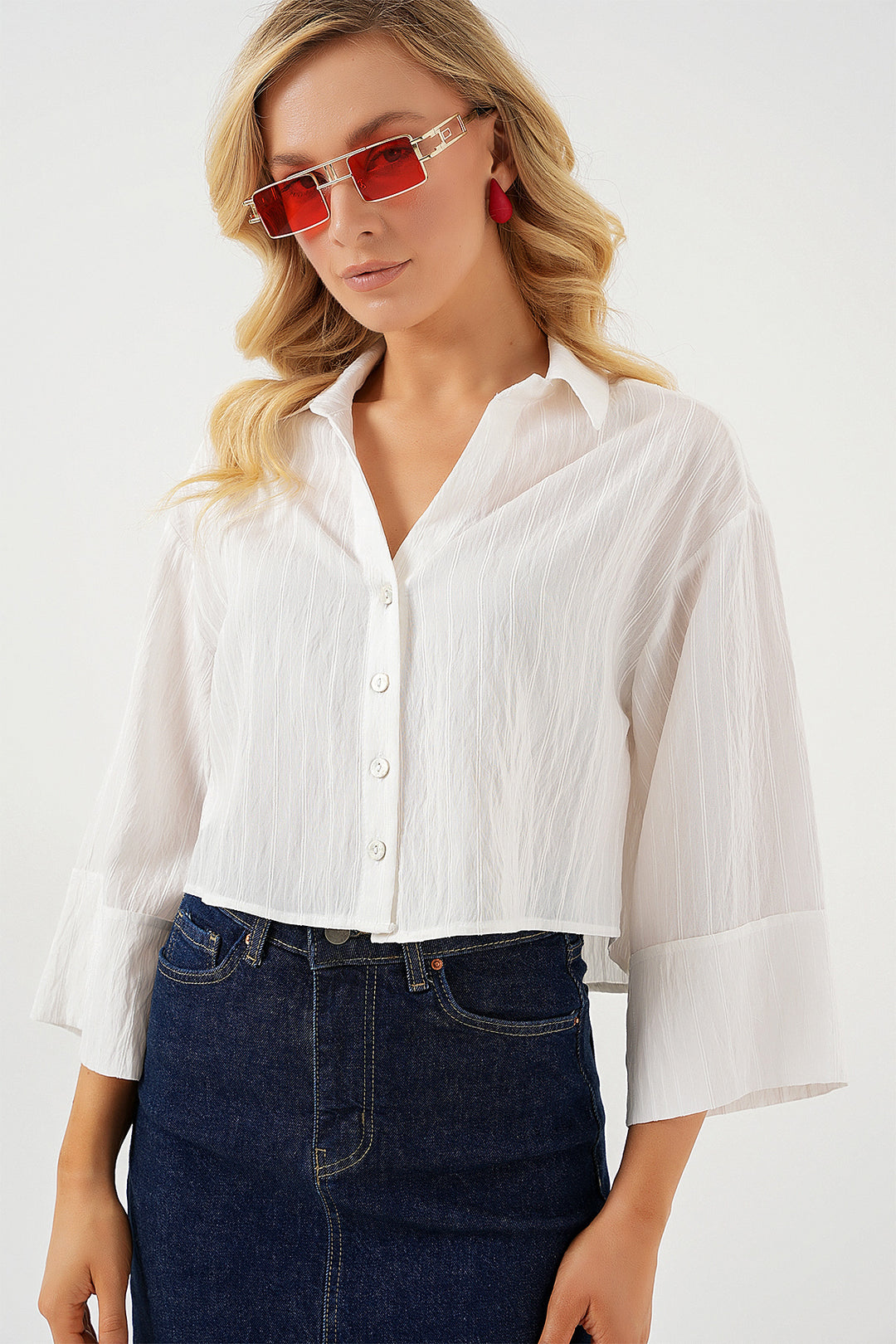 Bigdart Chemise courte oversize à rayures pour femme 20326 - Blanc