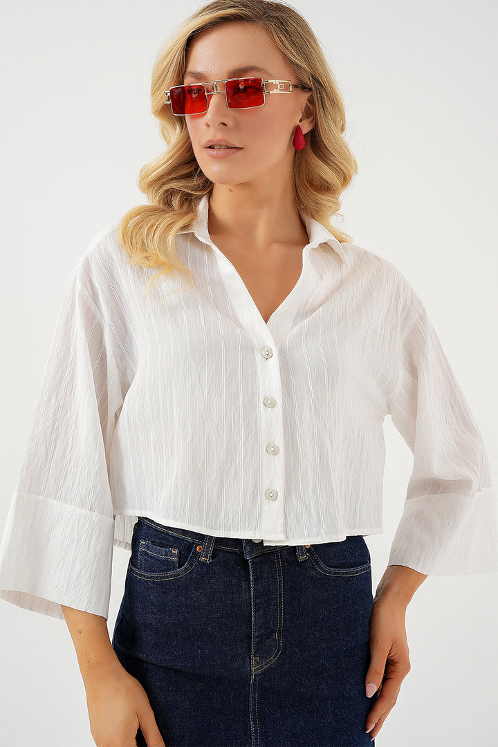 Bigdart Chemise courte oversize à rayures pour femme 20326 - Blanc