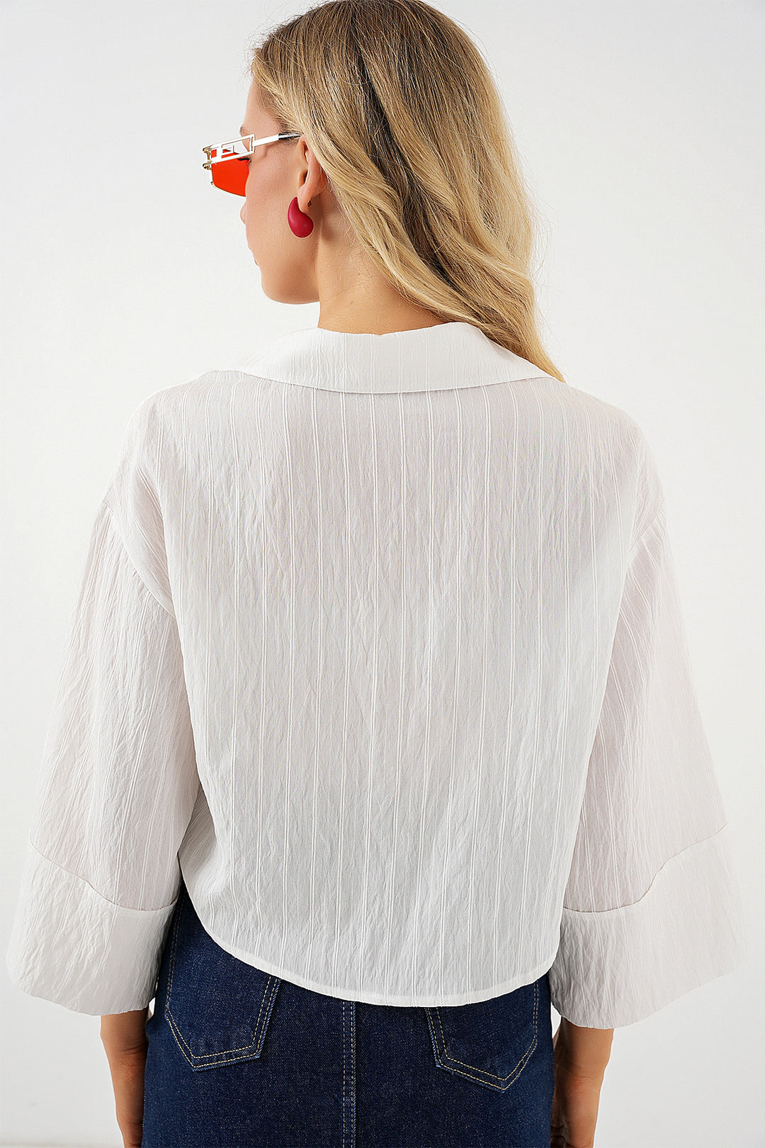 Bigdart Chemise courte oversize à rayures pour femme 20326 - Blanc