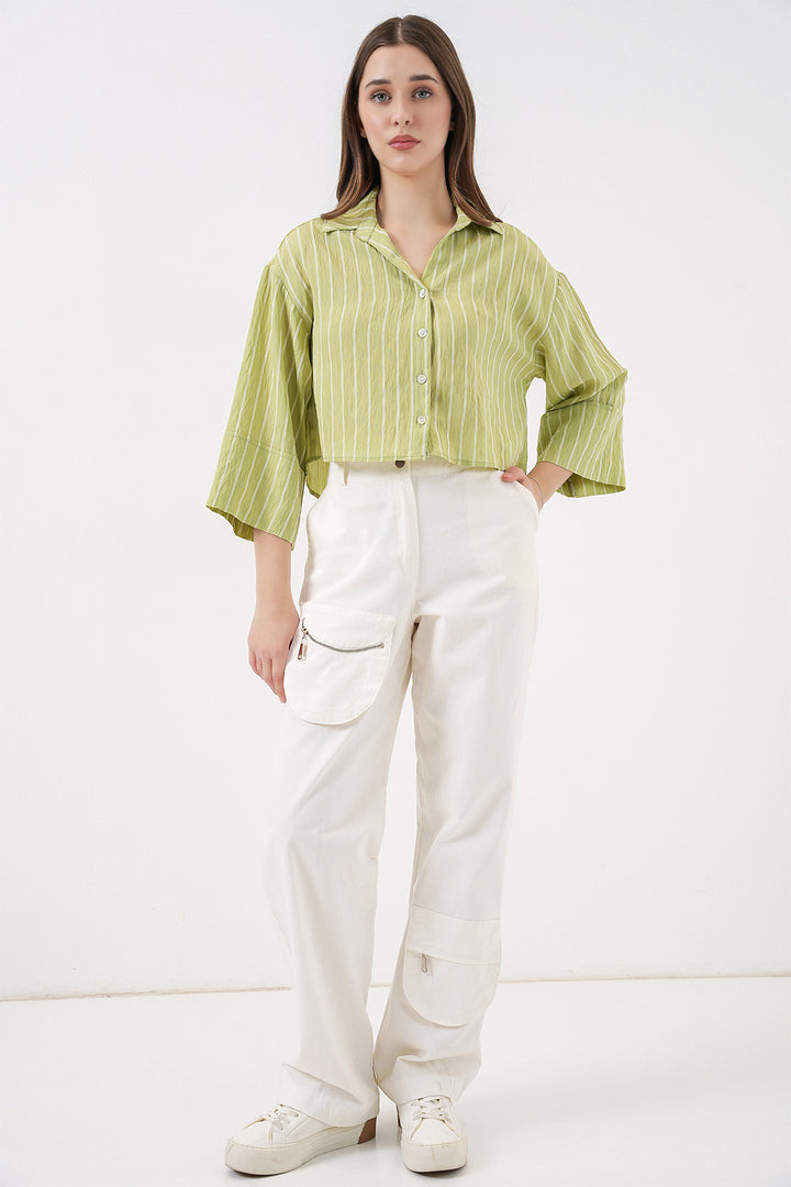 Bigdart Chemise Courte Oversize Rayée Femme 20326 - Vert clair