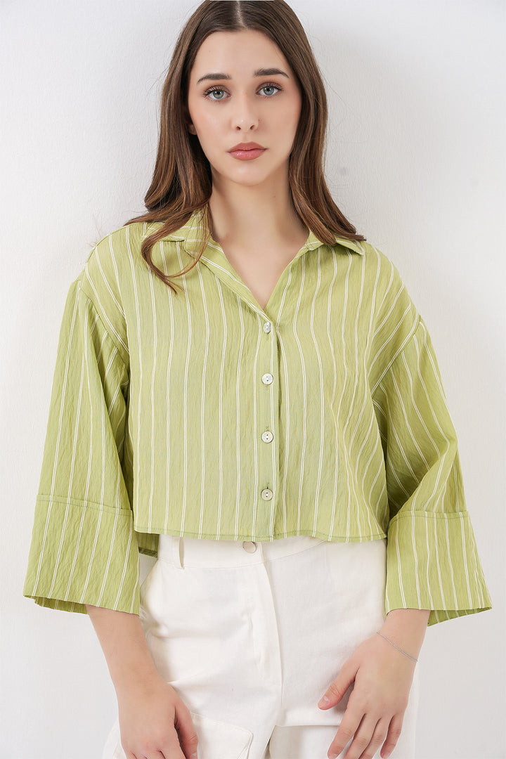 Bigdart Chemise Courte Oversize Rayée Femme 20326 - Vert clair